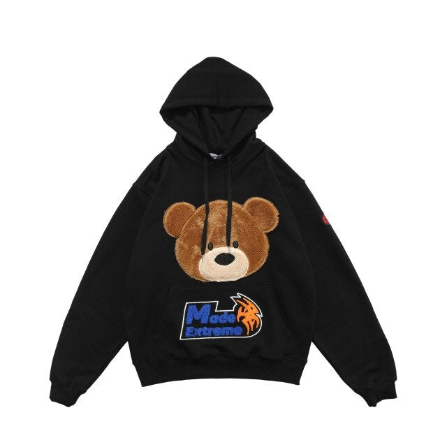 Kawaii Bear Hooded Sweatshirts Hoodies Men/women Harajuku Casual Patchwork Pullover Hoodie Hip Hop Cotton Tops