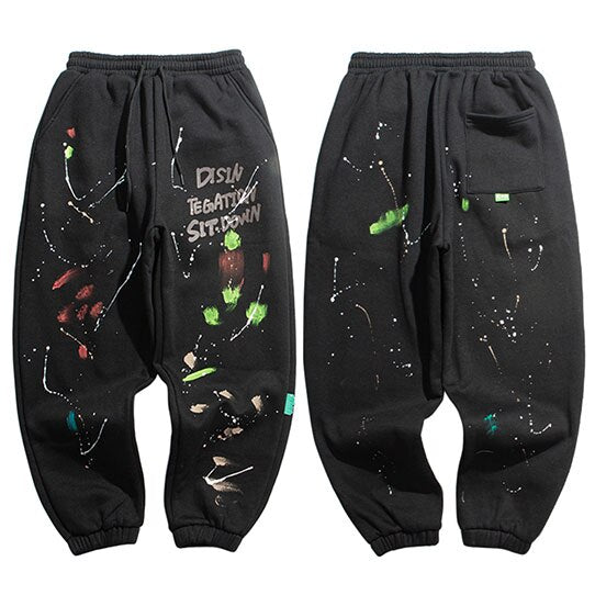 Mens Hip Hop Streetwear Cargo Pants Graffiti Printed Baggy Jogger Pants Cotton Casual Pocket Track Harem Pants Trousers