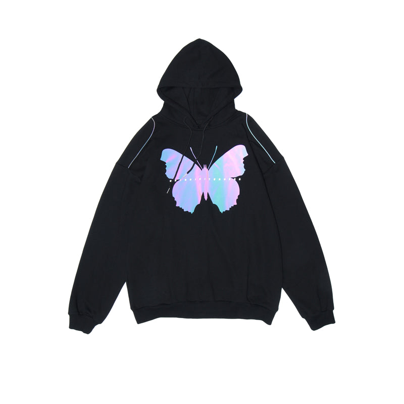 Men Hip Hop Variable Reflective Butterfly Hoodie Sweatshirt Autumn Streetwear Harajuku Oversized Cotton Pullover Hoodie