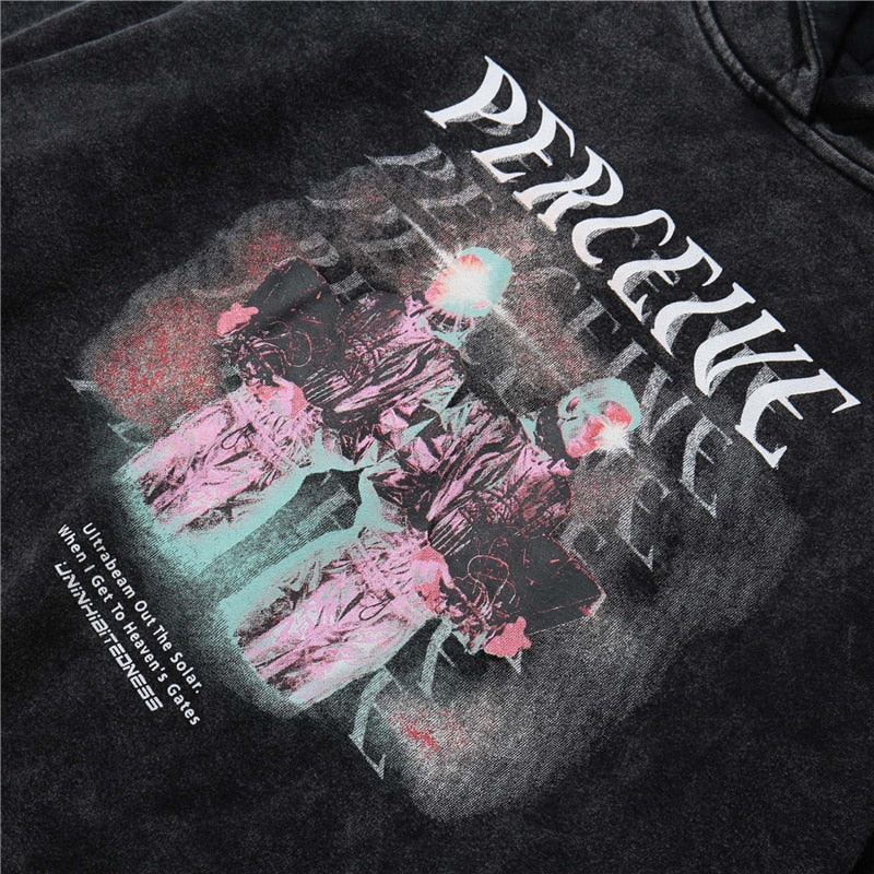 Streetwear Perceived Print Washed Hoodie Men Hip Hop Harajuku Oversized Hoodie Sweatshirt Pullover Autumn Cotton Black