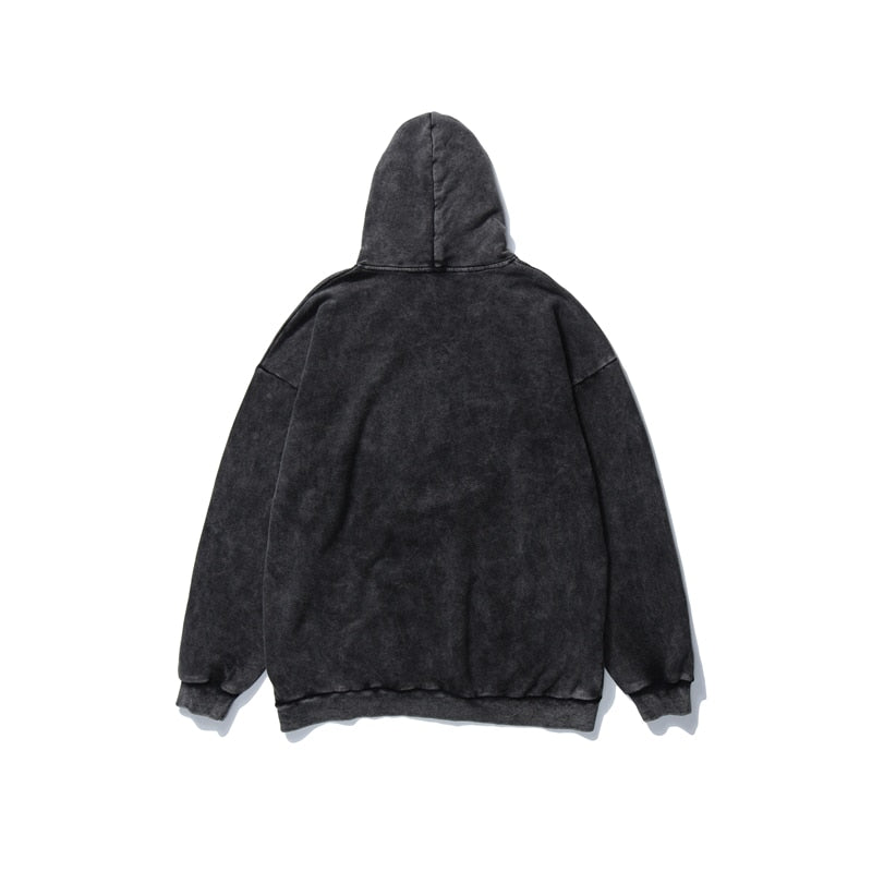 Streetwear Perceived Print Washed Hoodie Men Hip Hop Harajuku Oversized Hoodie Sweatshirt Pullover Autumn Cotton Black