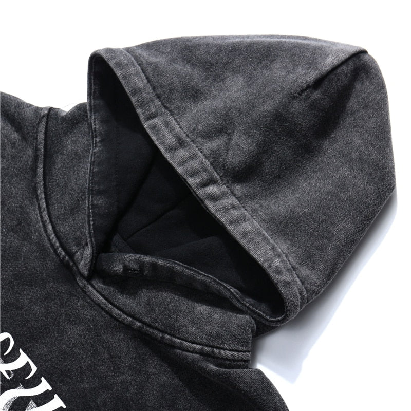 Streetwear Perceived Print Washed Hoodie Men Hip Hop Harajuku Oversized Hoodie Sweatshirt Pullover Autumn Cotton Black